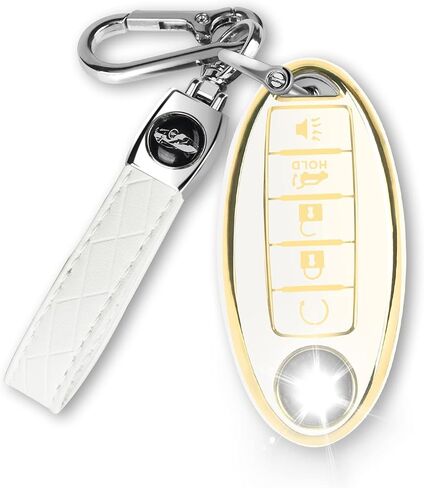 3 Button Key Fob Cover for Altima Armada Maxima Murano Pathfinder Rogue Infiniti, Soft TPU Key Case Shell with Leather Keychain Full Key Protector, Black in Kuwait