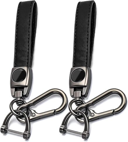 Key Chain, 2pcs Keychains for Women Men, Universal Leather Car Key Chain Holder Key Fob Keyring 360 Degree Rotatable, Anti-Lost D-Ring for Car/Motorcycle/Truck/Home, Black in Saudi Arabia