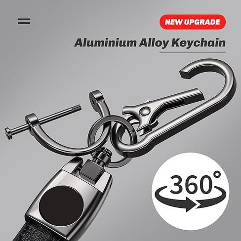 Key Chain, 2pcs Keychains for Women Men, Universal Leather Car Key Chain Holder Key Fob Keyring 360 Degree Rotatable, Anti-Lost D-Ring for Car/Motorcycle/Truck/Home, Black in Saudi Arabia