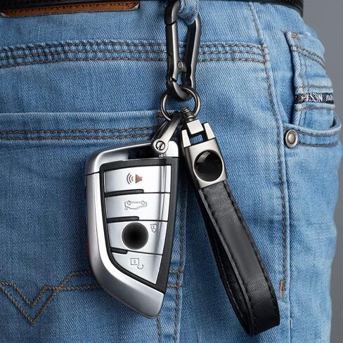 Key Chain, 2pcs Keychains for Women Men, Universal Leather Car Key Chain Holder Key Fob Keyring 360 Degree Rotatable, Anti-Lost D-Ring for Car/Motorcycle/Truck/Home, Black in Saudi Arabia
