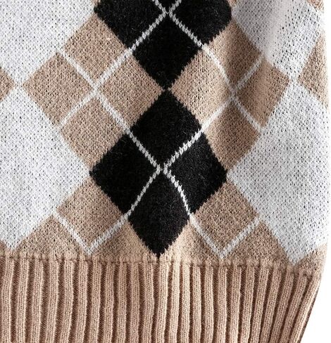 ZAFUL Women's V-Neck Sweater Vest Sleeveless Houndstooth Pullover Knitted Sweater in Saudi Arabia