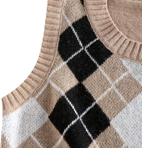 ZAFUL Women's V-Neck Sweater Vest Sleeveless Houndstooth Pullover Knitted Sweater in Saudi Arabia