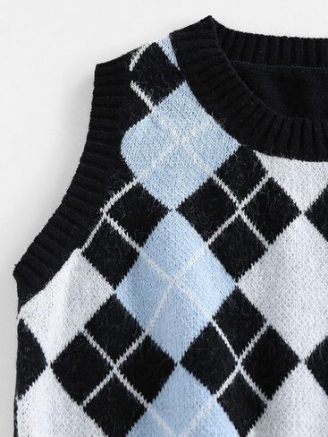 ZAFUL Women's V-Neck Sweater Vest Sleeveless Houndstooth Pullover Knitted Sweater in Saudi Arabia