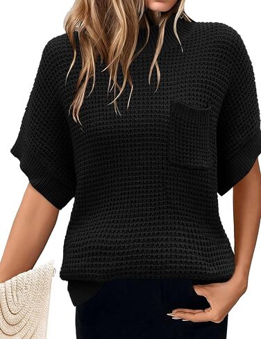 Women 2024 Sweater Vest Mock Neck Batwing Short Sleeve Oversized Ribbed Knit Tops Fall Pullover Sweater S-XXL in Kuwait