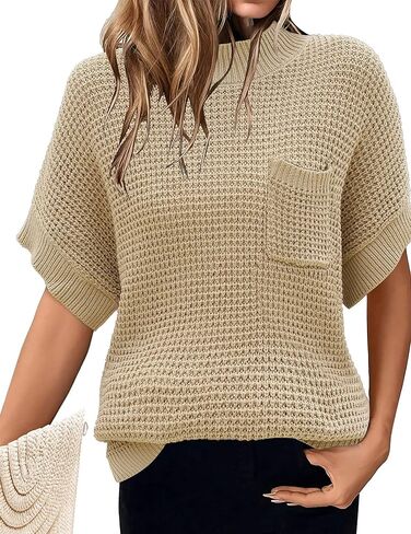 Women 2024 Sweater Vest Mock Neck Batwing Short Sleeve Oversized Ribbed Knit Tops Fall Pullover Sweater S-XXL in Kuwait