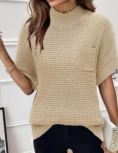 Women 2024 Sweater Vest Mock Neck Batwing Short Sleeve Oversized Ribbed Knit Tops Fall Pullover Sweater S-XXL in Kuwait