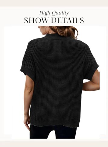 Women 2024 Sweater Vest Mock Neck Batwing Short Sleeve Oversized Ribbed Knit Tops Fall Pullover Sweater S-XXL in Kuwait