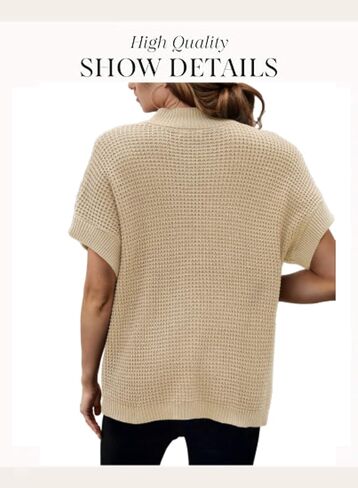 Women 2024 Sweater Vest Mock Neck Batwing Short Sleeve Oversized Ribbed Knit Tops Fall Pullover Sweater S-XXL in Kuwait