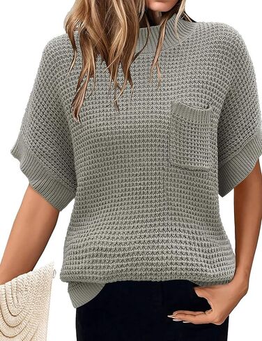 Women 2024 Sweater Vest Mock Neck Batwing Short Sleeve Oversized Ribbed Knit Tops Fall Pullover Sweater S-XXL in Kuwait