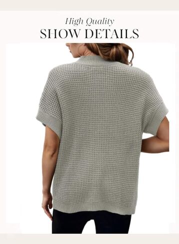 Women 2024 Sweater Vest Mock Neck Batwing Short Sleeve Oversized Ribbed Knit Tops Fall Pullover Sweater S-XXL in Kuwait