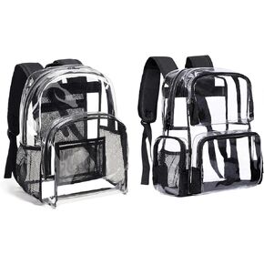 Vorspack Clear Backpack Heavy Duty - Clear Book Bag with Multi-pockets Large See Through Backpack for College Workplace - 2 Pack