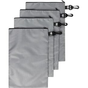 PALTERWEAR Ripstop Nylon Zipper Bag with Clip - Set of 4 (Black, 7 x 9 inch)