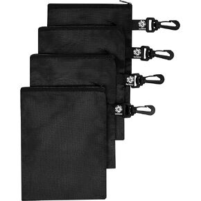 PALTERWEAR Ripstop Nylon Zipper Bag with Clip - Set of 4 (Black, 7 x 9 inch)