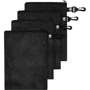 PALTERWEAR Ripstop Nylon Zipper Bag with Clip - Set of 4 (Black, 7 x 9 inch)