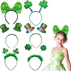 6 PCS St. Patrick's Day Headband Shamrock Green Hairband for Women Men Kids Irish Headband Costume Accessories Green Headband Bow for St. Patrick's Day Party Top Hat Headband