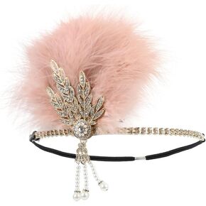 20s Flapper Feather Headband Art Decor Gatsby Rhinestone Leaf Medallion imitation Pearl Headpiece Hair Accessories