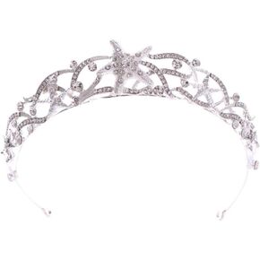 Lurrose Star Headband Crown, Diamond Tiara Crown Starfish Crystal Hairband Rhinestone Bridal Headdress