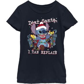 Disney Lilo & Stitch Santa I Can Explain Girls T-Shirt, Navy Blue, Medium