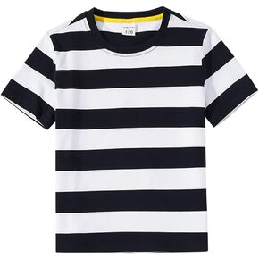 DINGDONG'S CLOSET Kid Boy Girl Summer Crewneck Cotton Casual Striped Short Sleeve Tshirt
