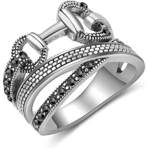 Black Rings for Women Vintage Punk Marcasite Statement Ring Multiple Rows Chunky Band Costume Ring for Teens Girls Jewelry Gifts for Her