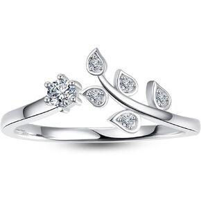 AVECON Stackable Women Rings Wide V Shaped Leaf Design Cubic Zirconia Band, 1.5mm Open Ring with Zirconia for Women