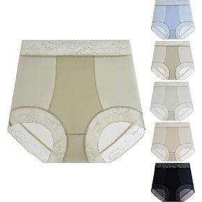 JEAMZHU Women's underwear high waisted ice silk camellia essence underwear 6 Pcs