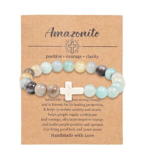 Pingyongchang Christian Gifts for Women Men Cross Healing Crystal Bracelet Faith Easter Catholic Religious Bracelet Natural Stone Stretch Bracelets Stress Relief Anxiety Yoga Bracelet For Teens
