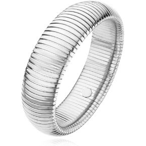Gold Chunky Stretch Snake Wide Bangle Bracelets for Women, Stainless Steel Tri-tone Interlocking Cobra Stretchy Bracelet 20mm 15mm 10mm