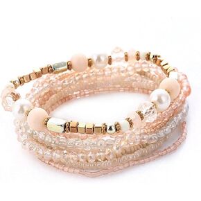 Bohemian Crystal Beaded Bracelets Set Multilayer Stackable Bracelets Crystal Beaded Strand Bangle Charm Stretch Bracelets Handmade Multicolor Beaded Bangles Strand Set