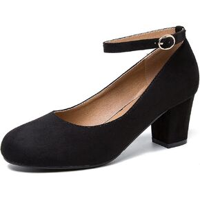 Women's Low Block Chunky Heels Ankle Strap Pumps Closed Round Toe Dress Wedding Office Work Church Shoes in Saudi Arabia