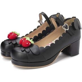 Women's Cute Lolita Cosplay Shoes Mid Chunky Heel Mary Jane Pumps