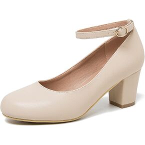 Women's Low Block Chunky Heels Ankle Strap Pumps Closed Round Toe Dress Wedding Office Work Church Shoes