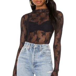 Naileksi Women Long Sleeve Sheer Mesh Top Mock Neck See Through Blouse Top Sexy High Neck Slim Fit Floral Lace Shirt Top