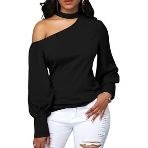 LYANER Women's Sexy One Shoulder Lantern Long Sleeve Blouse Shirt Top