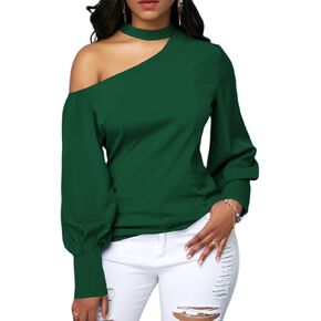 LYANER Women's Sexy One Shoulder Lantern Long Sleeve Blouse Shirt Top