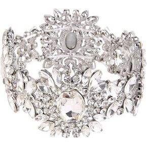 EVER FAITH Women's Austrian Crystal Bridal Flower Elastic Stretch Bracelet