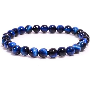 Beads Hub Blue Tiger Eye Round Smooth Beads 8 mm Stretrchable Bracelet SB-64 For Woman,Man,Gift,Girls,Boys,Friendshipband