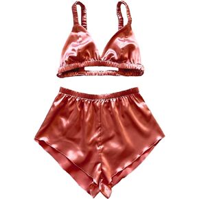 Verdusa Women's 2 Piece Satin Pajama Set Spaghetti Strap Cami Top and Shorts Loungwear