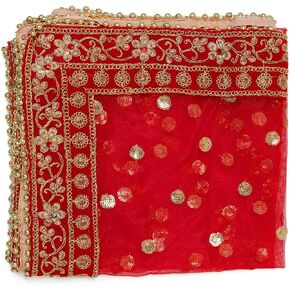 Red Decorative Backdrop Netted Cloth Pooja Chunari Chunri (Size :- 20 Inches x 42 Inches) Chunni Puja Festival Decoration Chunr MATA Ki Chunri for Statue Chowki Aasan Mat Posters Frame in Saudi Arabia