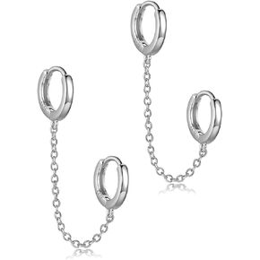 Unique Corn 14K Gold Plated Double Piercing Chain Hoop Earrings for Women Two Holes Connecting Earrings