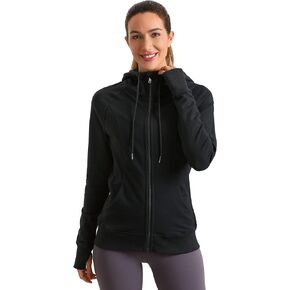 CRZ YOGA Women's Full Zip Hooded Sweatshirts Workout Sweat Jackets Slim Fit Running Track Hoodies with Thumbholes