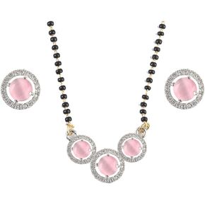 Jewar Mangalsutra With Earrings Ad Cz Multi-Stones Silver Gold Plated Black Crystal Beaded Chain Jewelry For Women