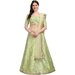 ستيلاكوتور هندي جاهز لارتداء حرير لينجا تشولي للعرائس مع بلوزة مخيطة ووشاح (8099-U) in Kuwait