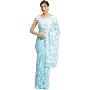 Ada Indian Hand Embroidered Traditional Chikankari Georgette Saree with Unstitched Blouse for Women