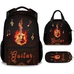 حقيبة ظهر Mercuryelf Guitar للفتيات والفتيان - حقائب ظهر سوداء مقاس 16 بوصة للمدرسة - حقيبة كتب خفيفة الوزن للأطفال