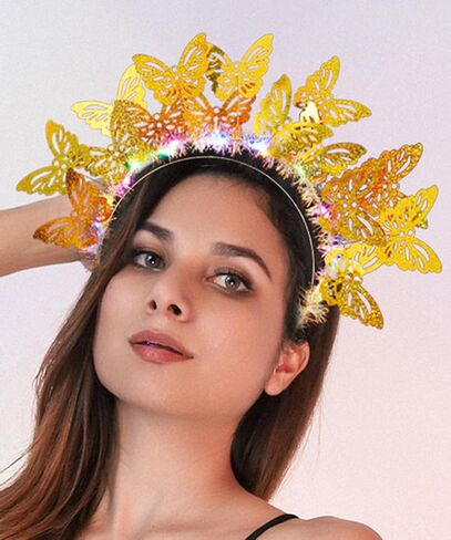 Fstrend Light Up Headband Butterfly LED Hair Hoop Monarch مضيئة غطاء الرأس زي حفلة الشاي للنساء in Kuwait