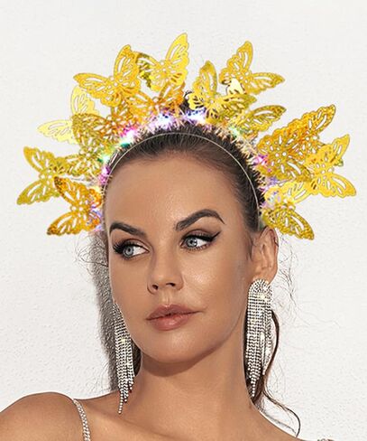 Fstrend Light Up Headband Butterfly LED Hair Hoop Monarch مضيئة غطاء الرأس زي حفلة الشاي للنساء in Kuwait