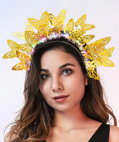 Fstrend Light Up Headband Butterfly LED Hair Hoop Monarch مضيئة غطاء الرأس زي حفلة الشاي للنساء in Kuwait