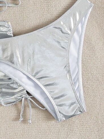 SOLY HUX Women's 3 Piece Swimsuits Metallic Halter Triangle Bikini Sets Bathing Suit with Drawstring Beach Skirt in Saudi Arabia
