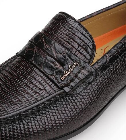 Mens Genuine Dress Shoes, Premium Crocodile Print Leather Slip-on Casual Shoes Penny Loafers for Mens, Black in Saudi Arabia